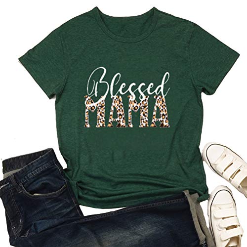 Women Leopard Blessed Mama T-Shirt Mama Shirt Gift for Mom