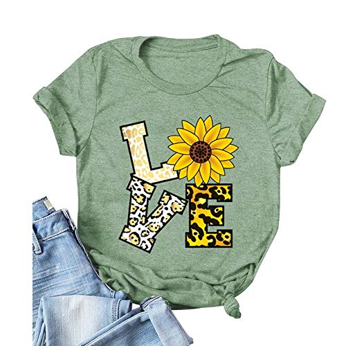 Women Leopard Love Sunflower T-Shirt Women Graphic Shirt