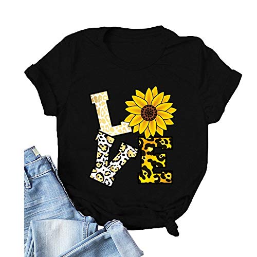 Women Leopard Love Sunflower T-Shirt Women Graphic Shirt