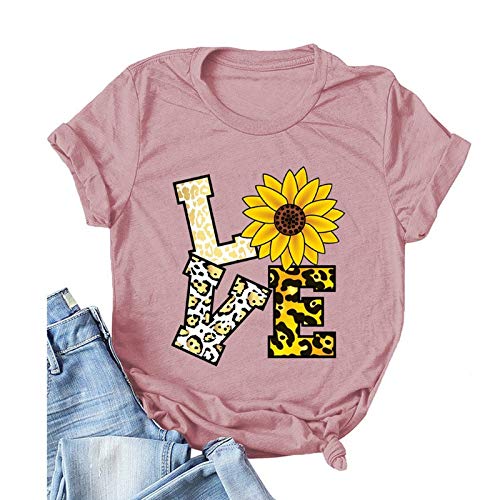 Women Leopard Love Sunflower T-Shirt Women Graphic Shirt