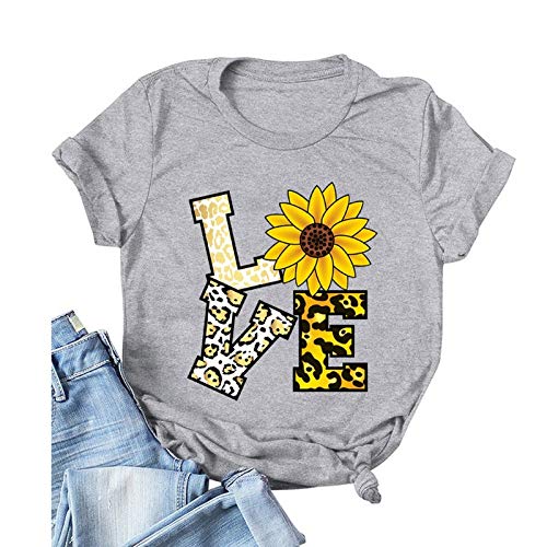 Women Leopard Love Sunflower T-Shirt Women Graphic Shirt