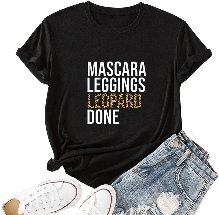 Women Leopard Print Shirt Leggings Leopard Done Pullover Tees
