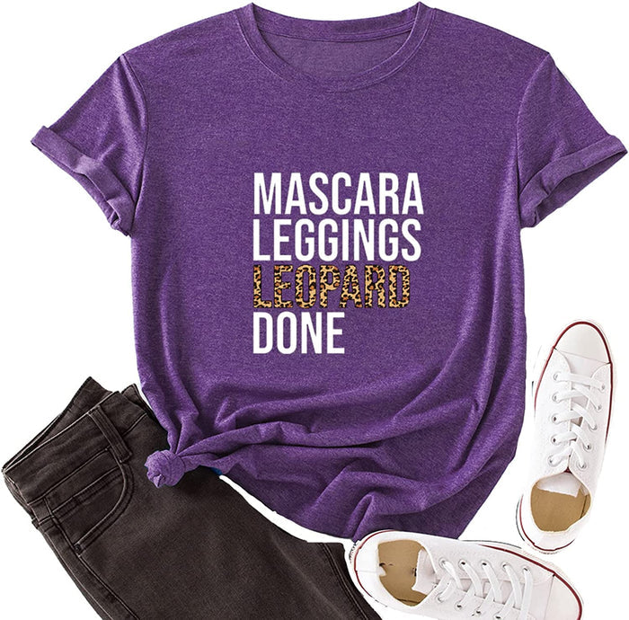 Women Leopard Print Shirt Leggings Leopard Done Pullover Tees