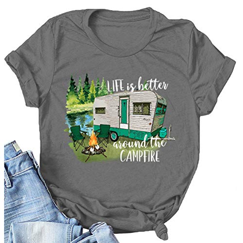 Women Life is Better Around The Campfire Shirt Short Sleeve Graphic Funny T-Shirt