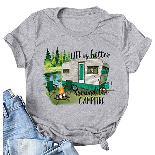 Women Life is Better Around The Campfire Shirt Short Sleeve Graphic Funny T-Shirt