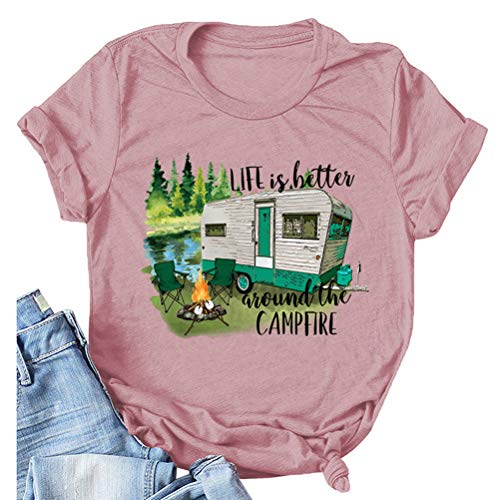 Women Life is Better Around The Campfire Shirt Short Sleeve Graphic Funny T-Shirt