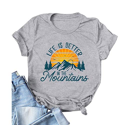 Women Life is Better in The Mountain T-Shirt Short Sleeve Mountain Shirt Women's Clothes
