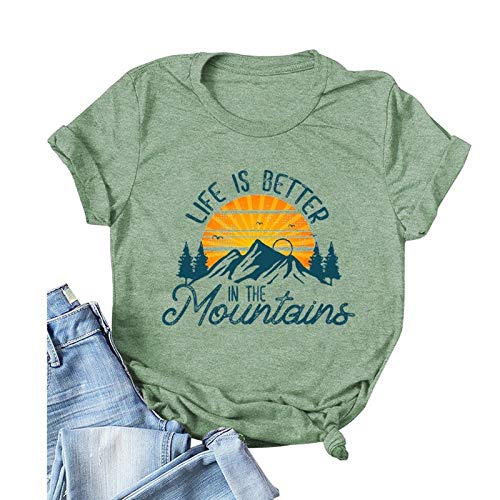 Women Life is Better in The Mountain T-Shirt Short Sleeve Mountain Shirt Women's Clothes