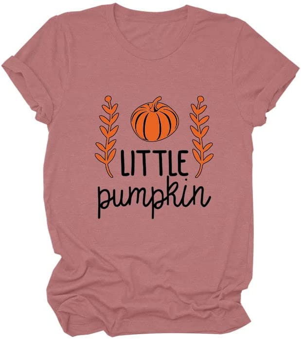 Women Little Pumpkin Shirt Short Sleeve Cute Halloween Tees