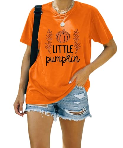 Women Little Pumpkin Shirt Short Sleeve Cute Halloween Tees