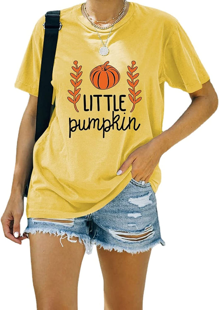 Women Little Pumpkin Shirt Short Sleeve Cute Halloween Tees