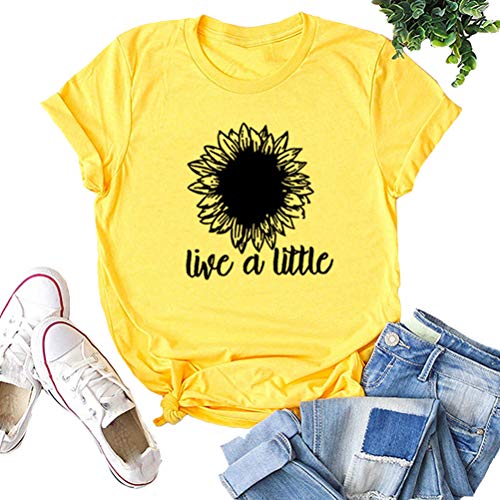 Women Live A Little T-Shirt Sunflower Graphic Shirt