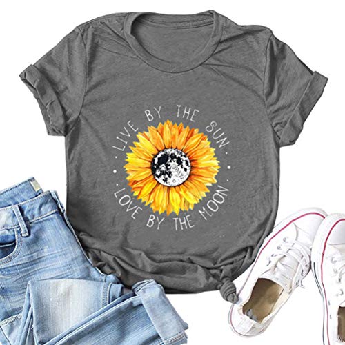 Women Live by The Sun Love by The Moon T-Shirt Sunflower Shirt