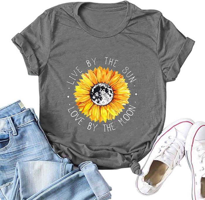 Women Live by The Sun Love by The Moon T-Shirt Sunflower Shirt