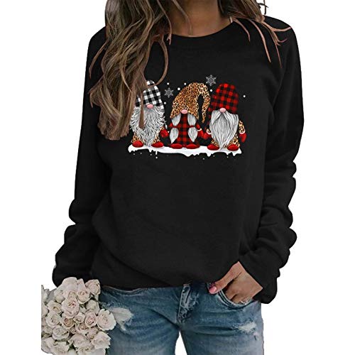 Women Long Sleeve Buffalo Plaid & Leopard Santa Sweatshirt Christmas Santa Sweatshirt