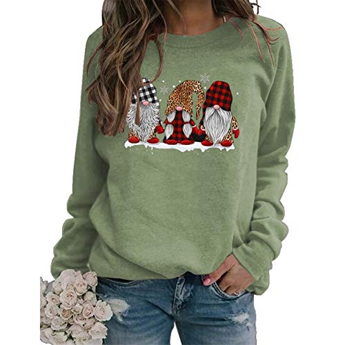 Women Long Sleeve Buffalo Plaid & Leopard Santa Sweatshirt Christmas Santa Sweatshirt