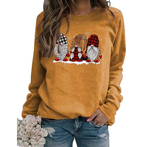 Women Long Sleeve Buffalo Plaid & Leopard Santa Sweatshirt Christmas Santa Sweatshirt