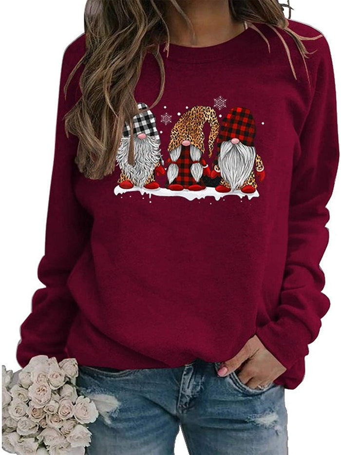Women Long Sleeve Buffalo Plaid & Leopard Santa Sweatshirt Christmas Santa Sweatshirt