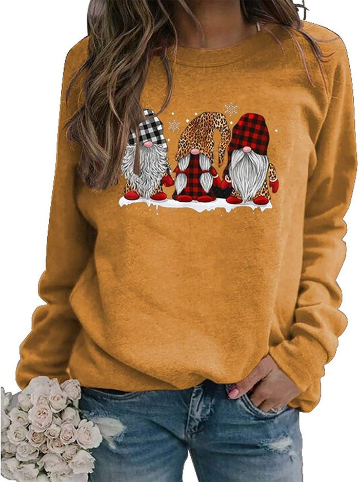 Women Long Sleeve Buffalo Plaid & Leopard Santa Sweatshirt Christmas Santa Sweatshirt