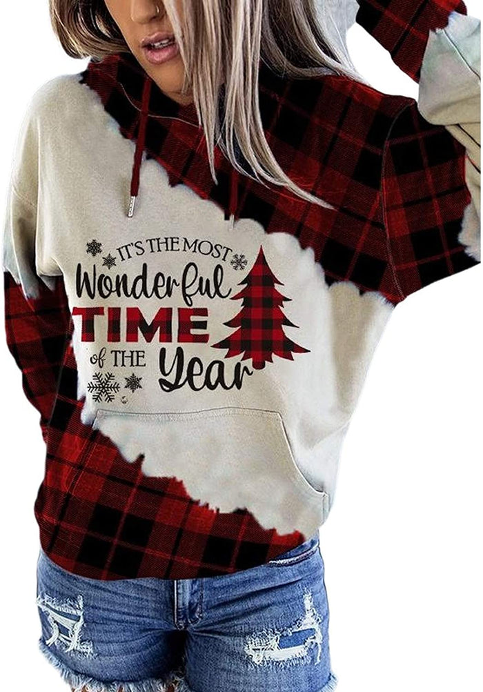 Women Long Sleeve It's The Most Wonderful Time of The Year Buffalo Plaid Hoodie Christams Sweatshirt