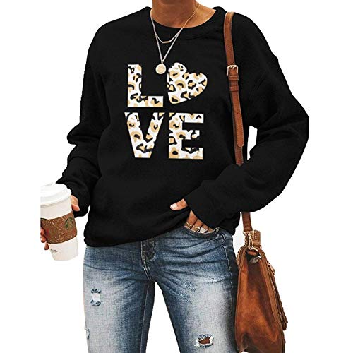 Women Long Sleeve Leopard Love Sweatshirt Love Sweater Pullover