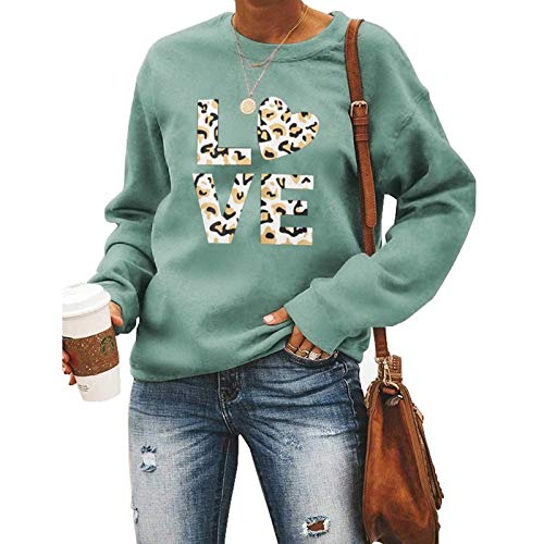Women Long Sleeve Leopard Love Sweatshirt Love Sweater Pullover