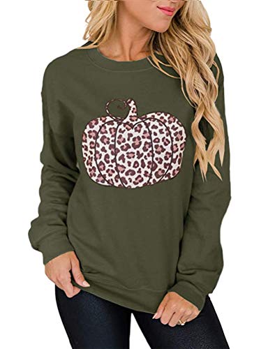 Women Long Sleeve Leopard Pumpkin Sweatshirt Halloween Pumpkin Shirt