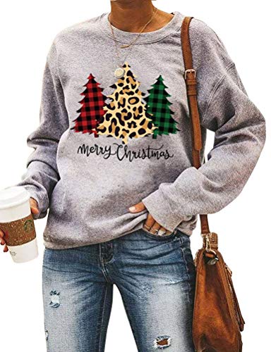Women Long Sleeve Merry Christmas Sweatshirt Christmas Trees Sweatshirt