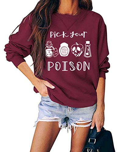 Women Long Sleeve Pick Your Poison Sweatshirt Halloween Sweatshirt