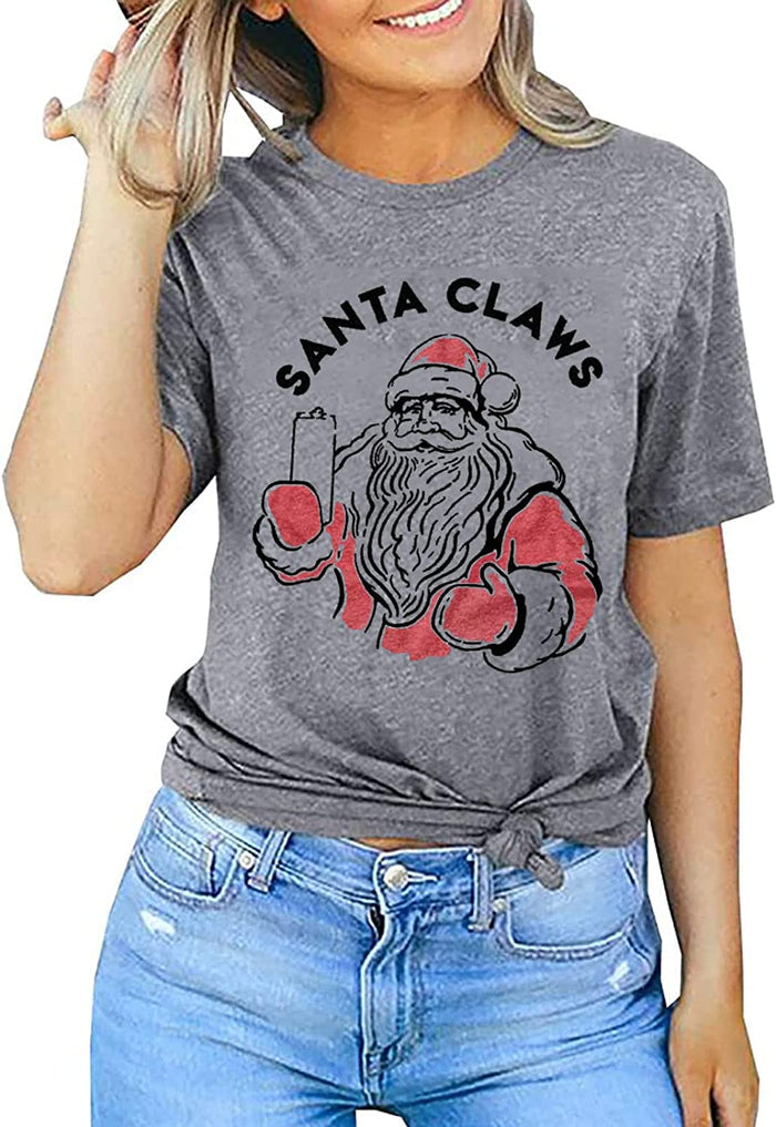 Women Long Sleeve Santa Cute Sweatshirt Christmas Santa Sweatshirt