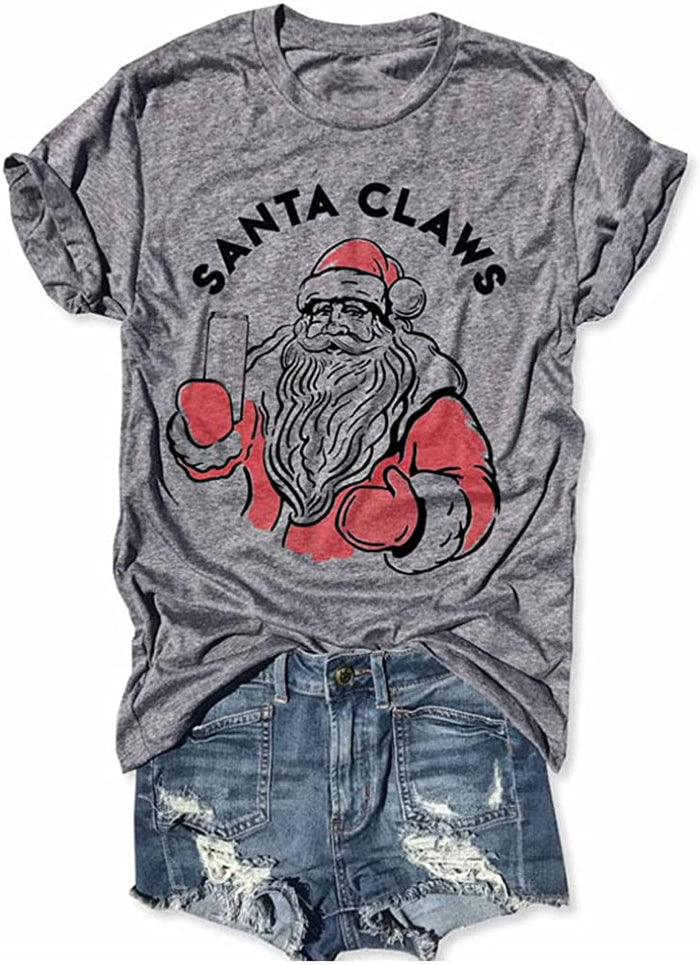 Women Long Sleeve Santa Cute Sweatshirt Christmas Santa Sweatshirt