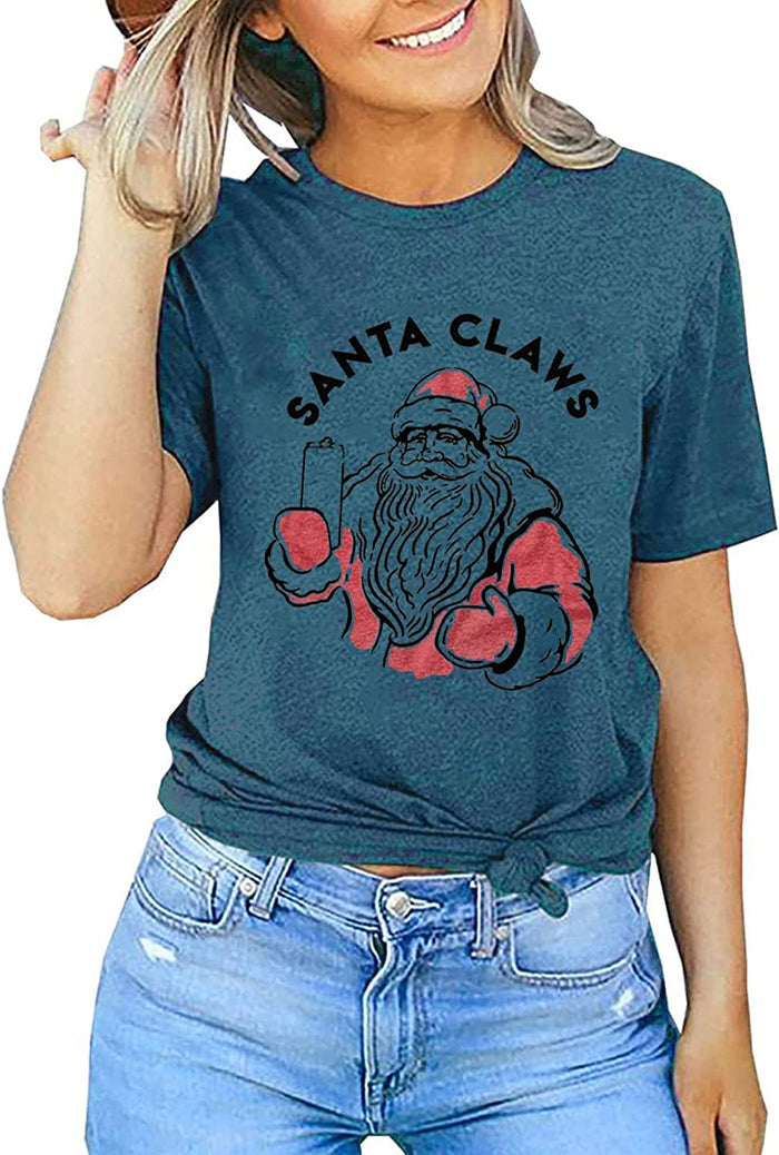 Women Long Sleeve Santa Cute Sweatshirt Christmas Santa Sweatshirt