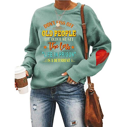 Women Long Sleeve with Heart Print Don't Piss Off Old People Sweatshirt Vintage Sweater
