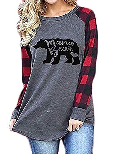 Women Mama Bear Blouse Long Sleeve Mama Shirt