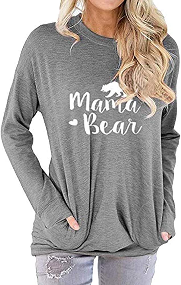 Women Mama Bear T-Shirt Blouse with Pockets