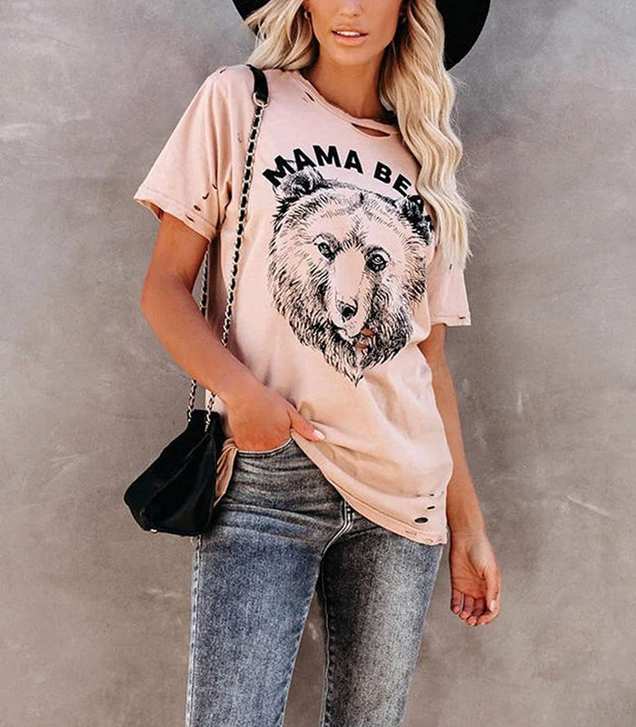 Women Mama Bear T-Shirt Hollow Out Mama Bear Shirt