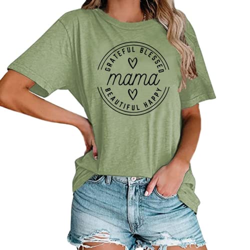 Women Mama Grateful Blessed Beautiful Happy T-Shirt