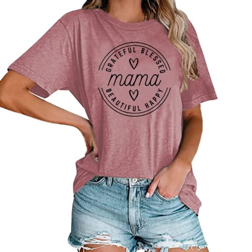 Women Mama Grateful Blessed Beautiful Happy T-Shirt