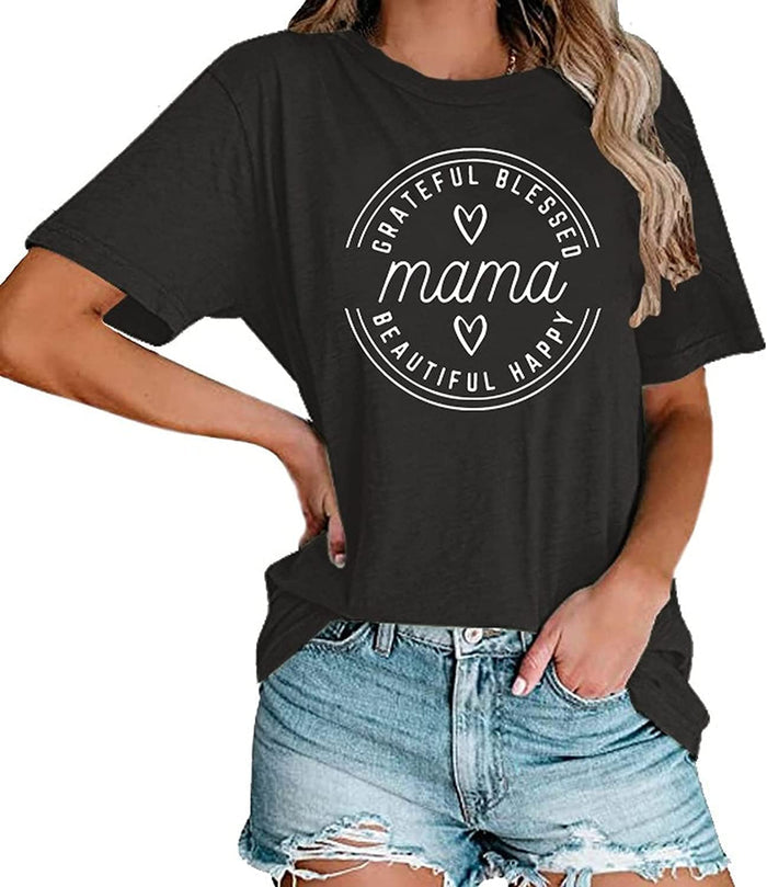 Women Mama Grateful Blessed Beautiful Happy T-Shirt