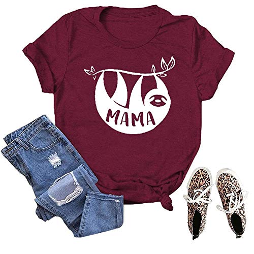 Women Mama Sloth T-Shirt Funny Graphic Shirt for Mama