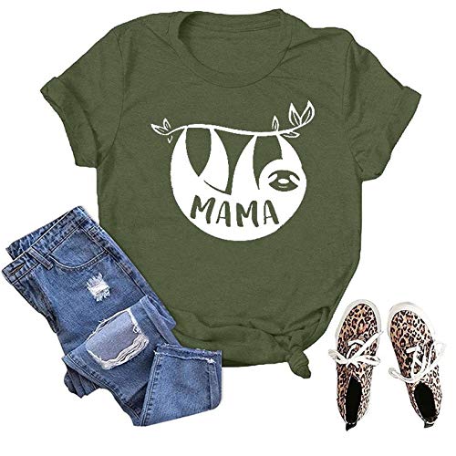 Women Mama Sloth T-Shirt Funny Graphic Shirt for Mama