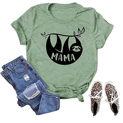 Women Mama Sloth T-Shirt Funny Graphic Shirt for Mama