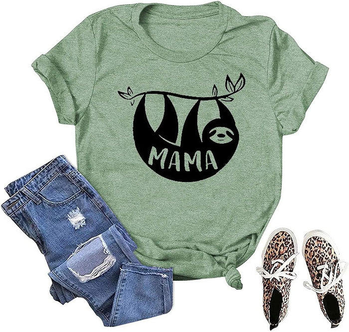 Women Mama Sloth T-Shirt Funny Graphic Shirt for Mama