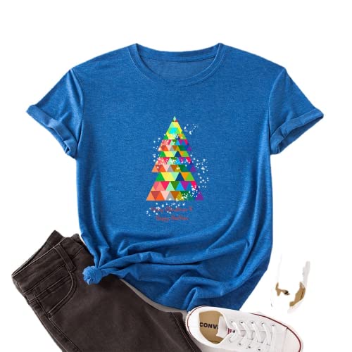Women Merry Christmas Happy New Year T-Shirt Christmas Tree Graphic Shirt