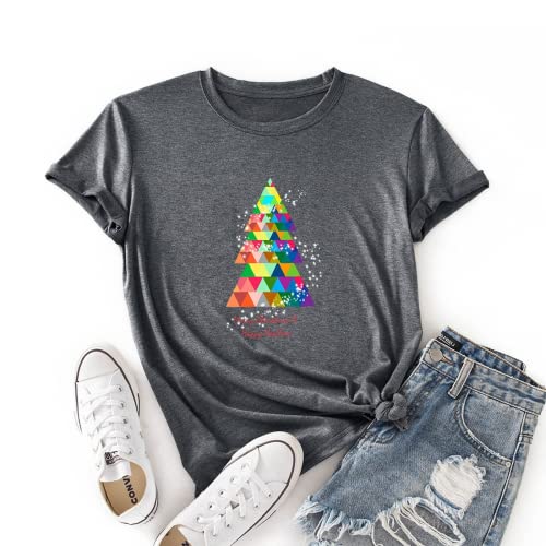 Women Merry Christmas Happy New Year T-Shirt Christmas Tree Graphic Shirt