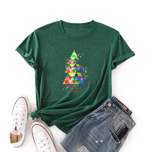 Women Merry Christmas Happy New Year T-Shirt Christmas Tree Graphic Shirt