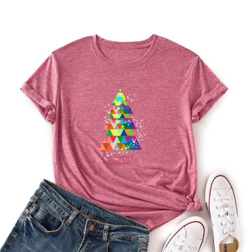 Women Merry Christmas Happy New Year T-Shirt Christmas Tree Graphic Shirt