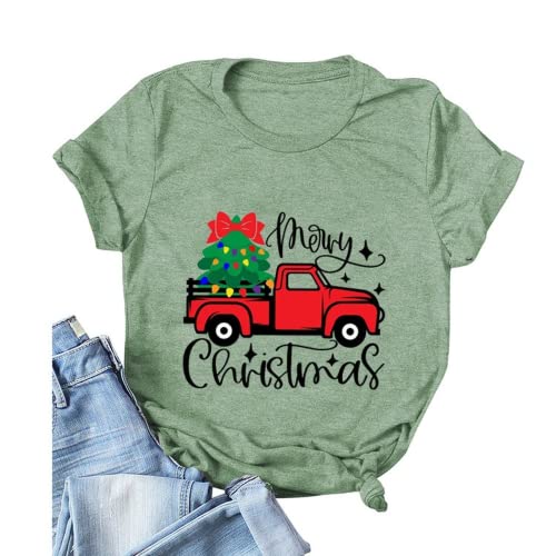 Women Merry Christmas Shirt Christmas Tree on Red Car T-Shirt