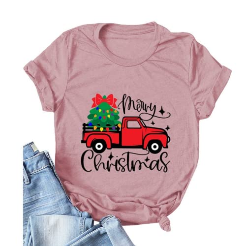 Women Merry Christmas Shirt Christmas Tree on Red Car T-Shirt