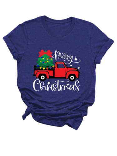 Women Merry Christmas Shirt Christmas Tree on Red Car T-Shirt